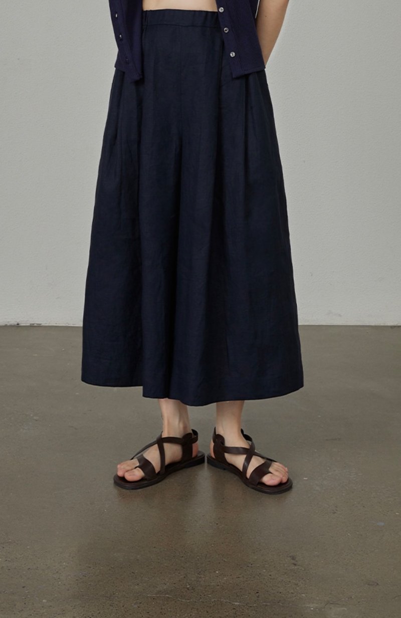 Retro literary youth loose wide leg culottes - กางเกงขายาว - ผ้าฝ้าย/ผ้าลินิน สีน้ำเงิน