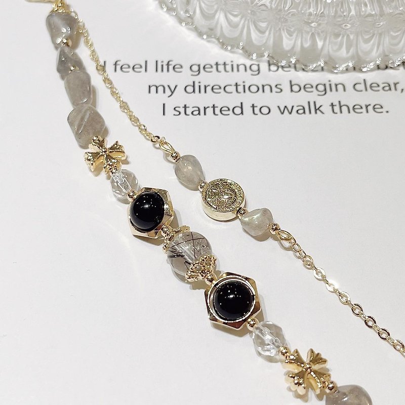 1KM to dispel the fatigue of dawn • black agate bead string semi- Gemstone bracelet - Bracelets - Semi-Precious Stones 