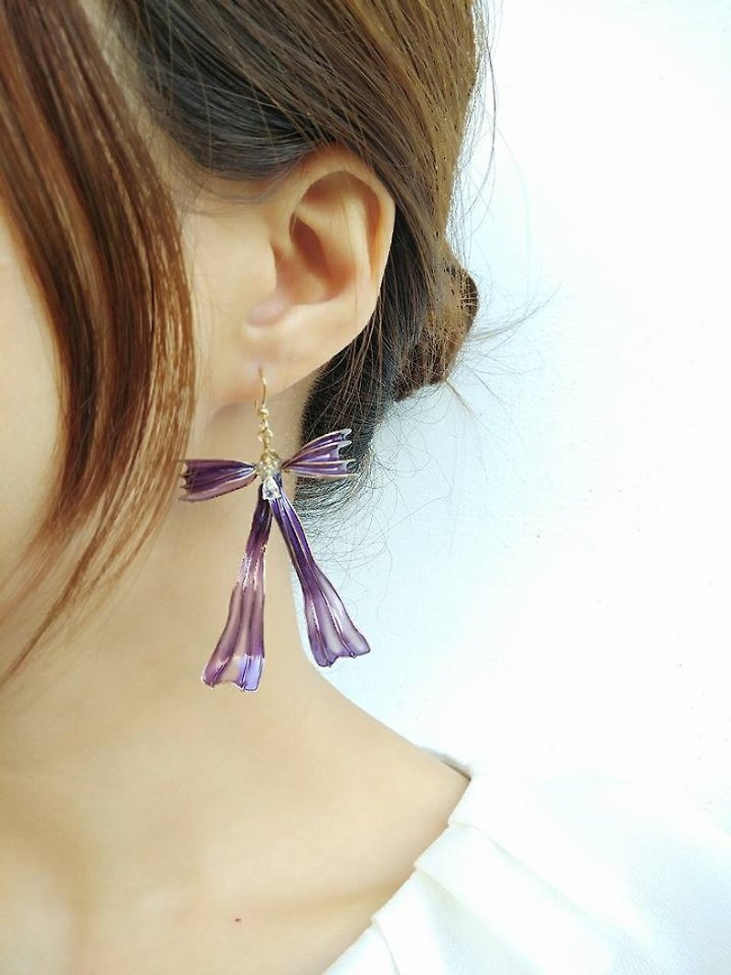Paris actress three-dimensional bowknot earrings - Luxury purple autumn limited edition - ต่างหู - พลาสติก สีม่วง
