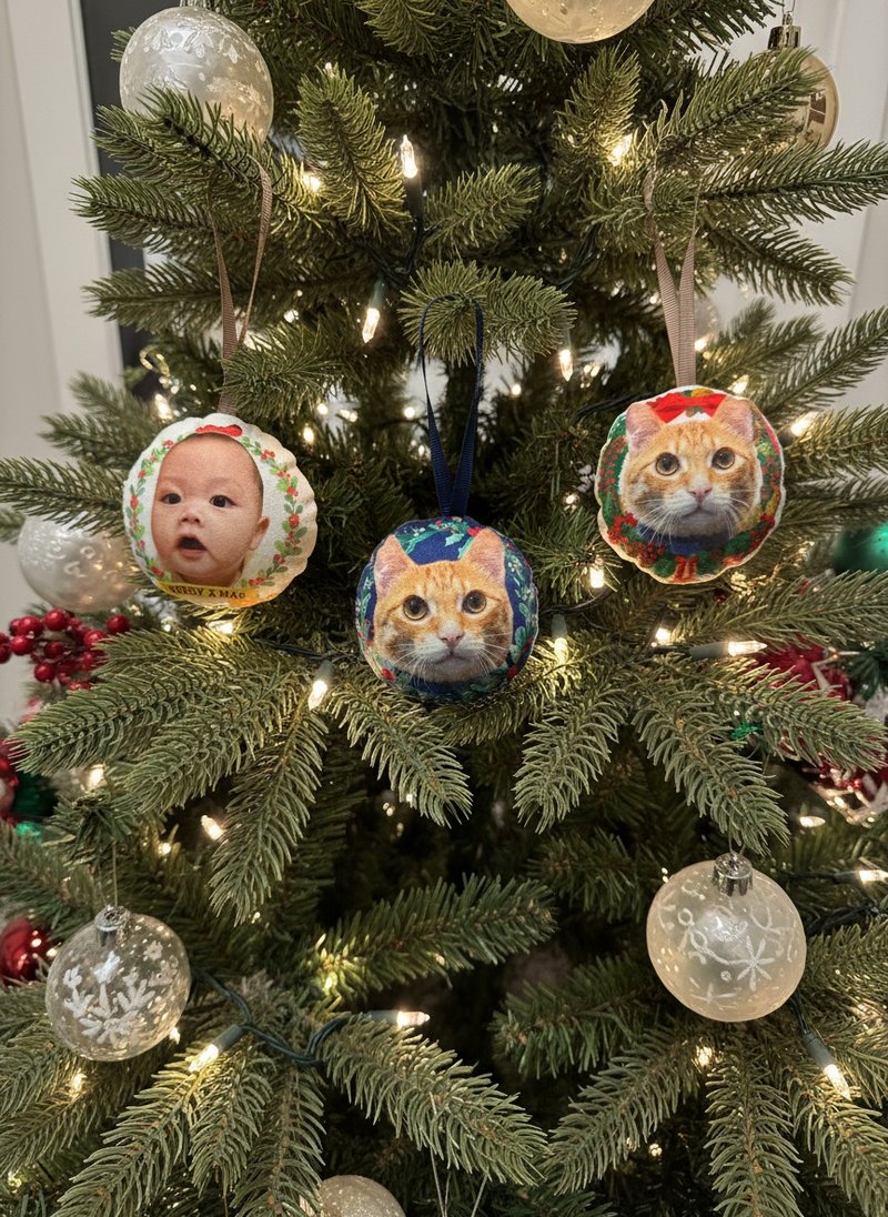 \ 客製聖誕掛飾 / 法蘭絨 相片 聖誕樹掛飾組 贈電子檔可當頭貼 - 擺飾/家飾品 - 聚酯纖維 多色