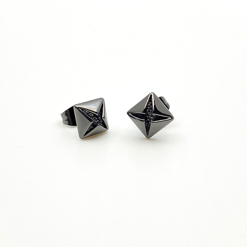 超型格黑鑽石形耳環防敏不鏽鋼 - 耳環/耳夾 - 不鏽鋼 黑色
