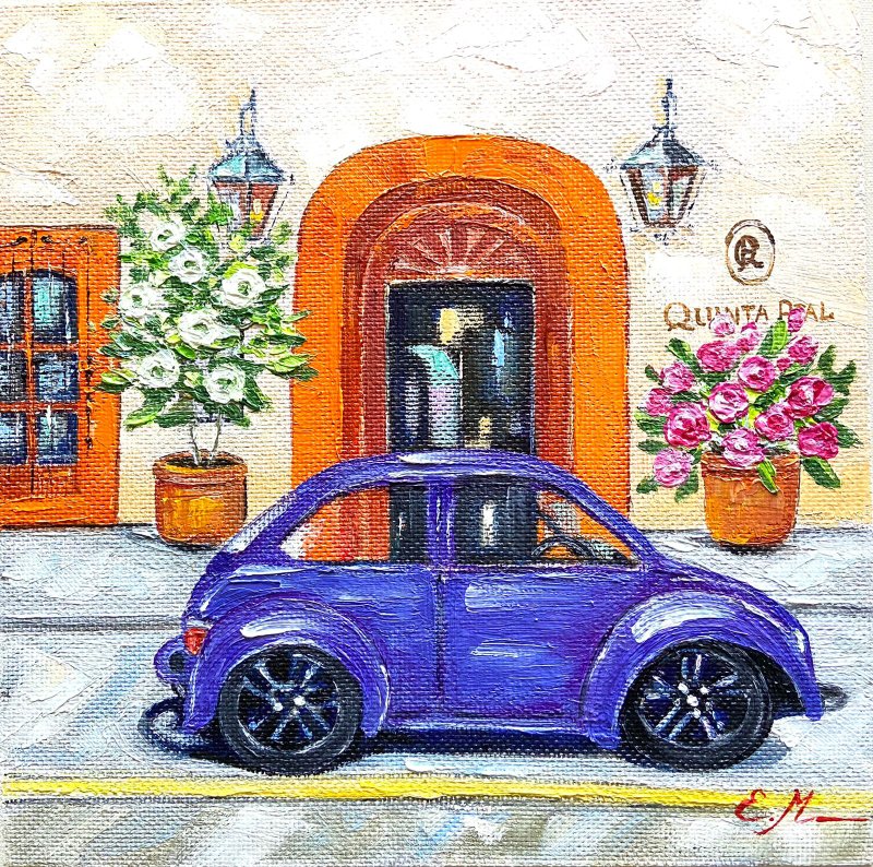 メキシコ旅行、油絵、旅行、ぶら下げ写真、車の絵、街並み。 - ウォールデコ・壁紙 - その他の素材 ブルー