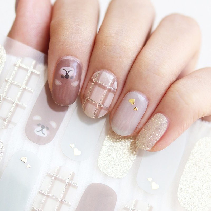 【Lunacaca Gel Nail Sticker】C00982 Elegant Bear Simple and Easy to Use | Does not hurt real nails - ยาทาเล็บ - พลาสติก 