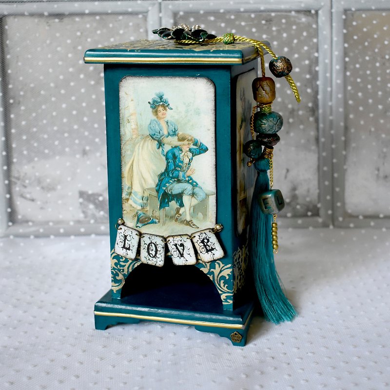 Turquoise LOVE Tea House for Storing Disposable Tea Bags - Other - Wood Green