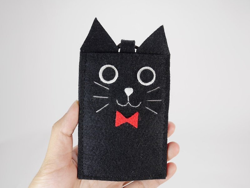 Cute Double Card Holder-Black Cat_End of the Year Surprise - ที่ใส่บัตรคล้องคอ - เส้นใยสังเคราะห์ สีดำ