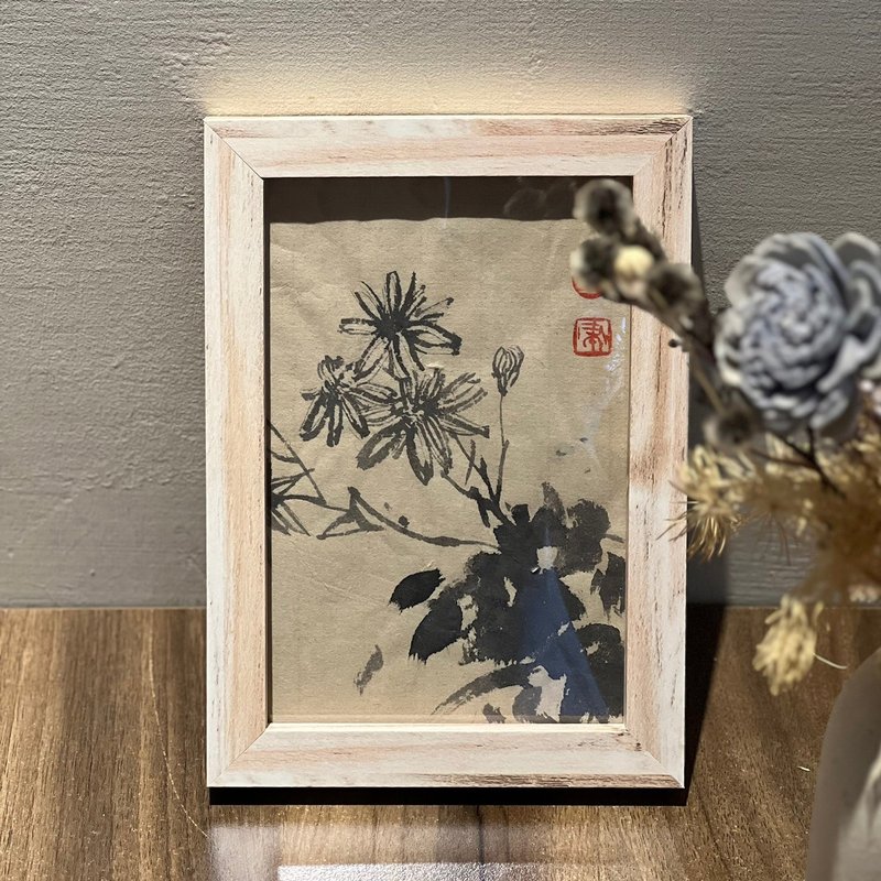 Hand-painted ink sketch | Chrysanthemum | Chinese painting - ของวางตกแต่ง - กระดาษ 