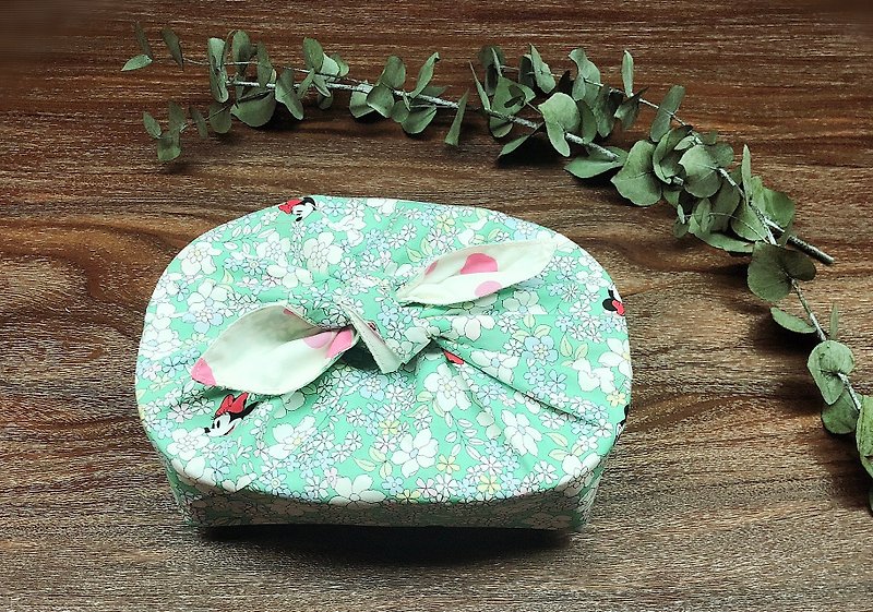 Color-blocking Japanese-style bento bag-Minnie small floral - Storage - Cotton & Hemp Green
