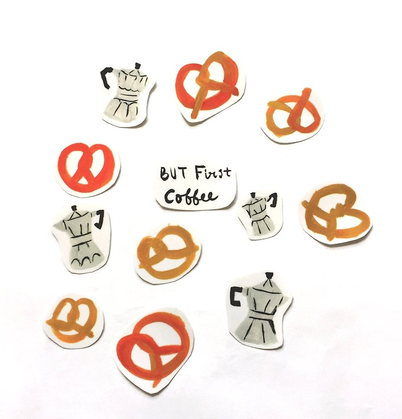 Moka Pot Transparent Sticker Coffee Hand Clipping Paper Handwritten English Words German Butterfly Bread Pack of 12 - Stickers - Plastic Orange