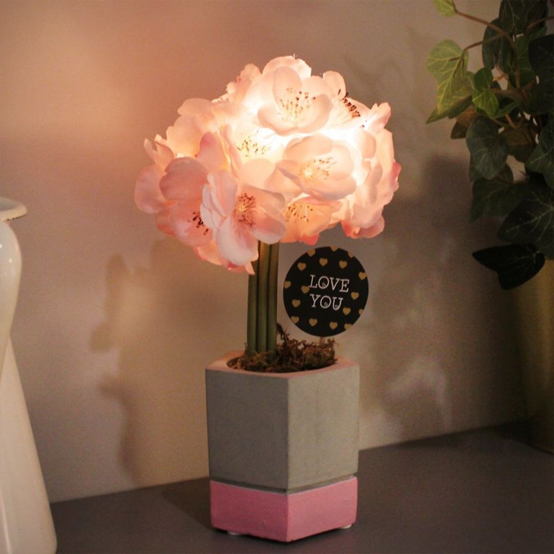 Via K Studio Cherry Blossom Small Potted LED Simulation Flower Night Light Valentine's Day Gift Wedding Gift - Lighting - Other Materials Pink