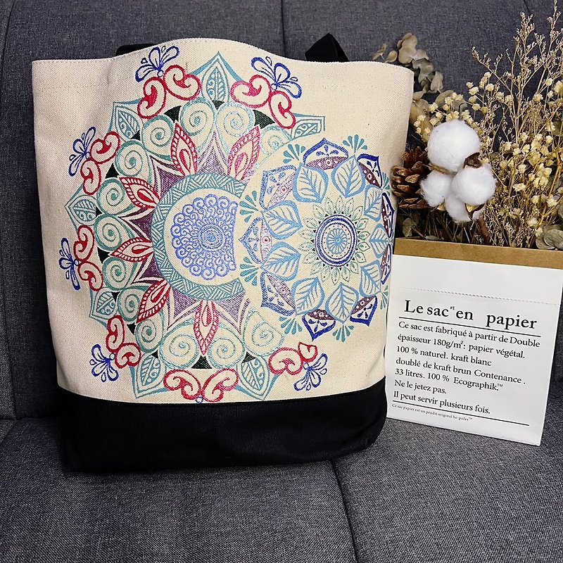 Pure hand-painted mandala side/shoulder bag [complete] canvas bag Zen winding Henna Mandala