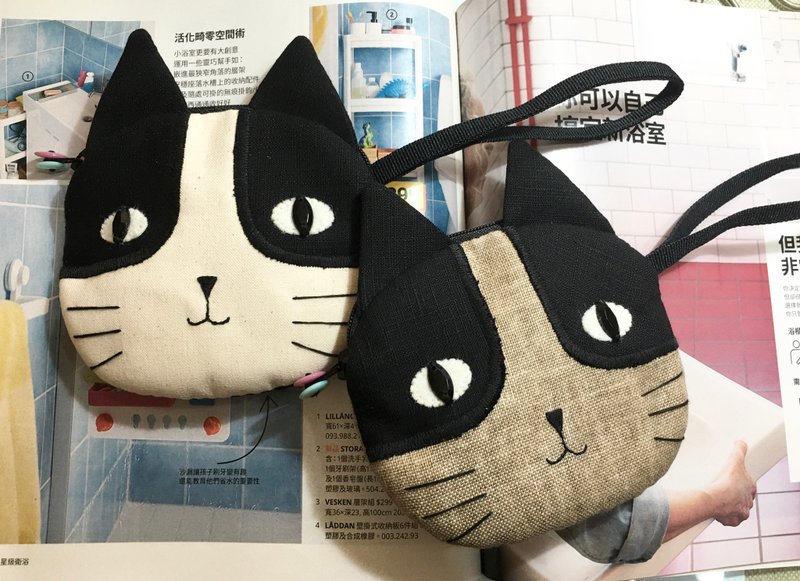 Cat coin purse - กระเป๋าใส่เหรียญ - ผ้าฝ้าย/ผ้าลินิน 