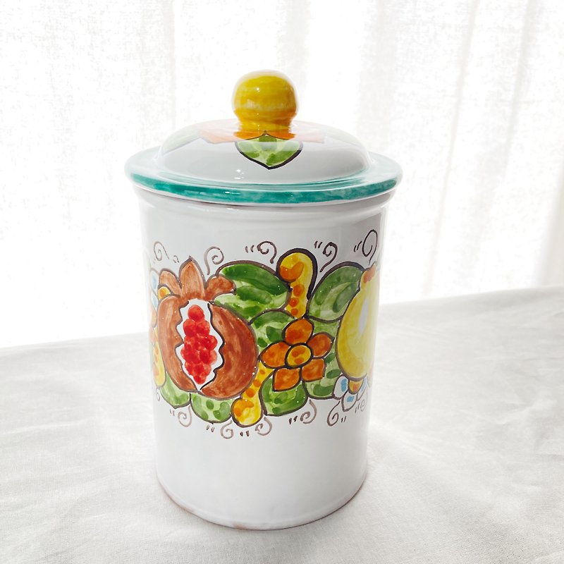 canister pottery with lid majolica italian pottery lemon pomegranate