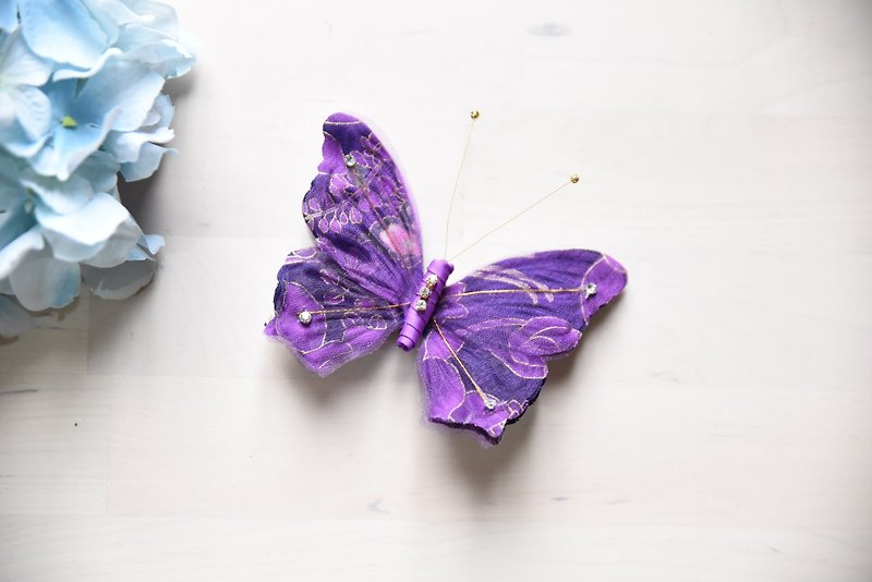 手作り和風着物ドレススーツ紫蝶のヘアピン - ヘアアクセサリー - コットン・麻 イエロー