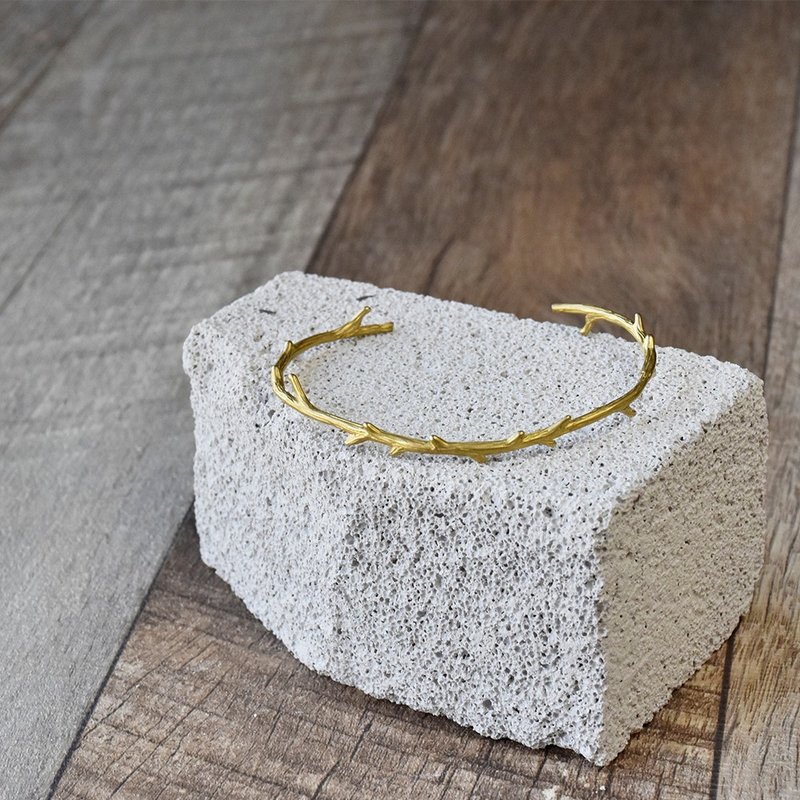 森林系-黃銅枝葉造型手環 - 手鍊/手環 - 銅/黃銅 金色