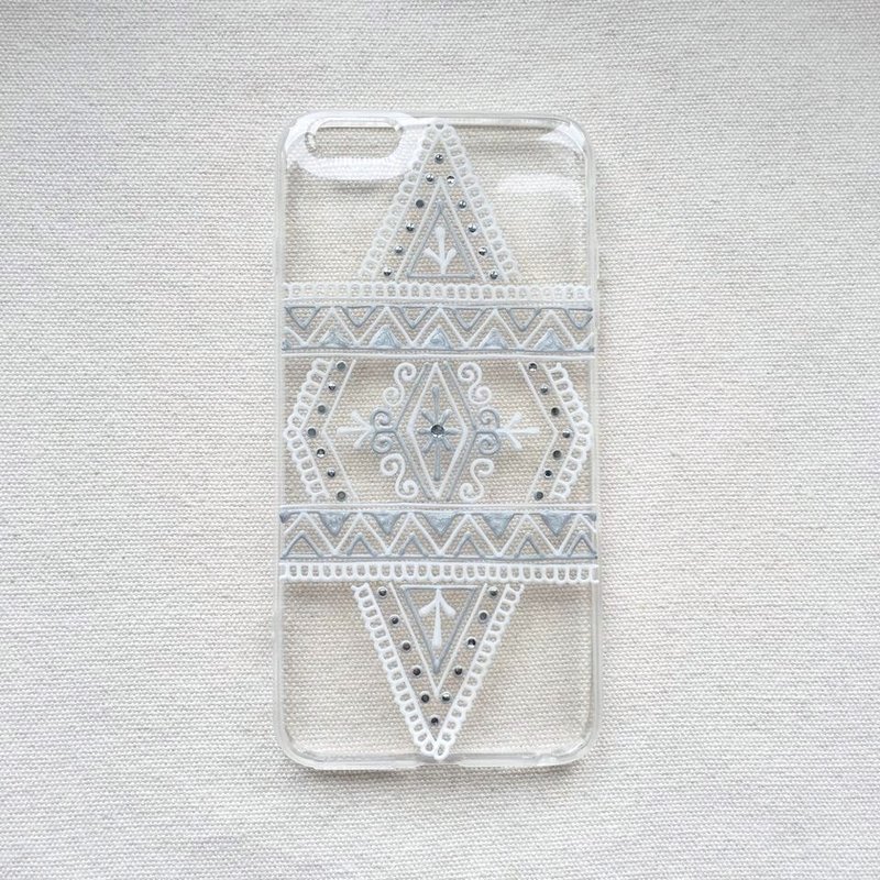 手繪透明手機殼 手機套 白色 銀色 iPhone 7 6s Samsung Galaxy Sony LG Case Henna Mandala 漢娜 蔓蒂 曼陀羅 禪繞 民族 印度彩繪 - 手機殼/手機套 - 壓克力 白色