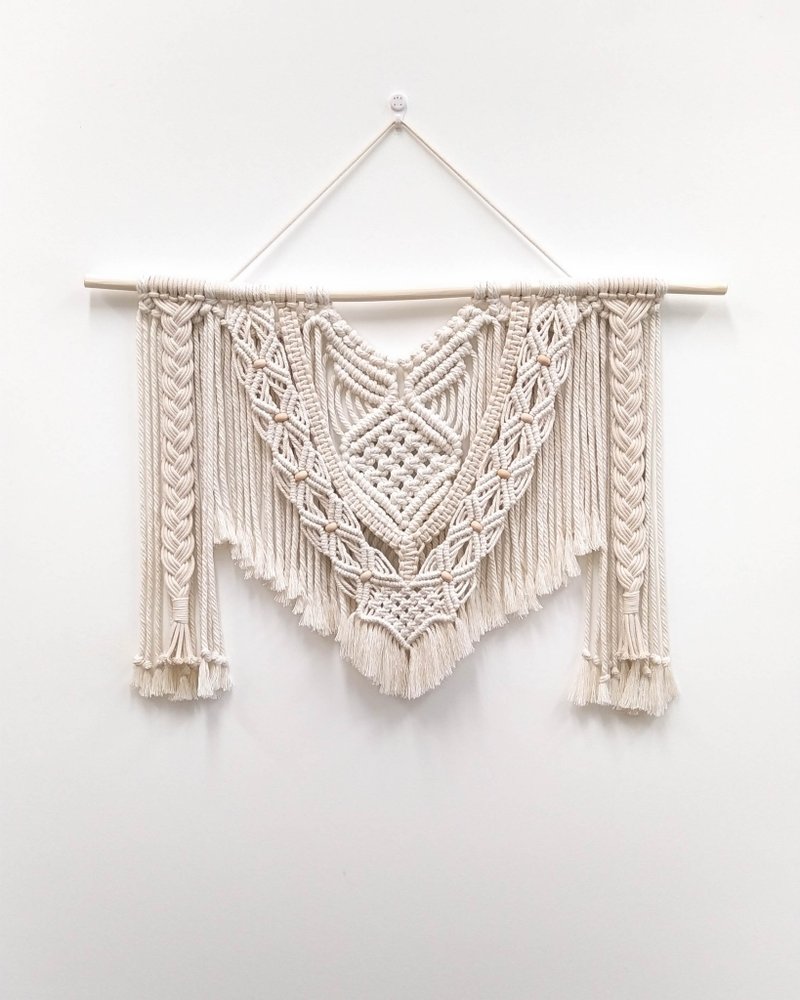 Macrame Wall Hanging手工編織波希米亞風掛飾裝飾壁掛【Mohini】 - 壁貼/牆壁裝飾 - 棉．麻 白色