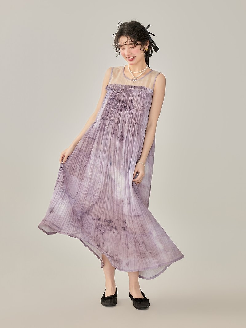Light purple mist retro style purple sleeveless dress cool style skirt - ชุดเดรส - วัสดุอื่นๆ สีม่วง