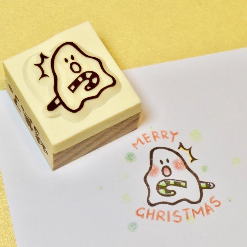 【聖誕節限定】愛吃糖的幽靈 手工橡皮印章 - 印章/印台 - 橡膠 金色