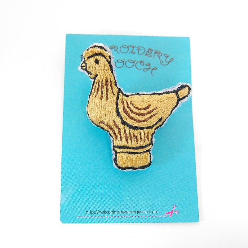 はにわ刺繍ブローチ　ニワトリ - 胸針 - 繡線 橘色