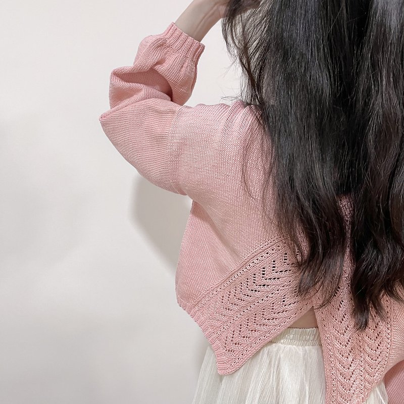 【客製】編織/手工訂製(慵懶法式後開衩上衣) - 毛衣/針織衫 - 棉．麻 粉紅色