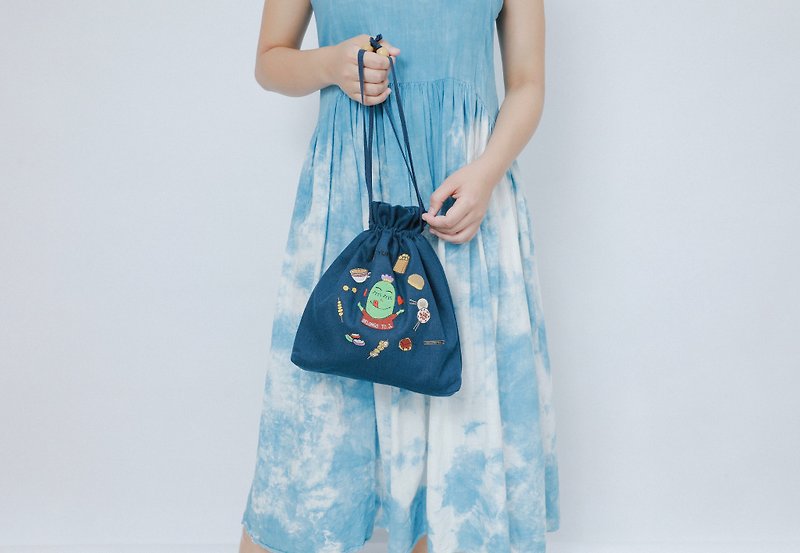 Embroidered Cotton Canvas Denim Across-Body Bag - I Have Big Stomach