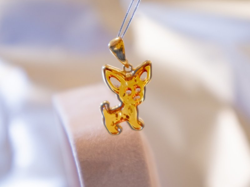 925 silver AMBER 狗 吊墜項鍊 - 項鍊 - 寶石 金色