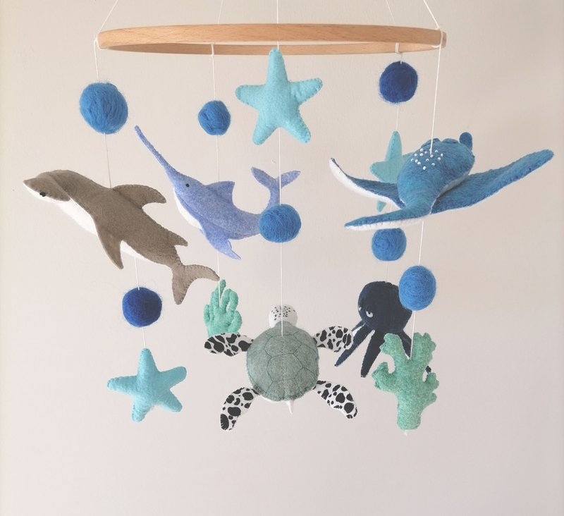 Ocean Mobile crib Boy Nursery decor, Felt Sea Animals Mobile crib,handmade Gift - Kids' Toys - Other Materials Blue