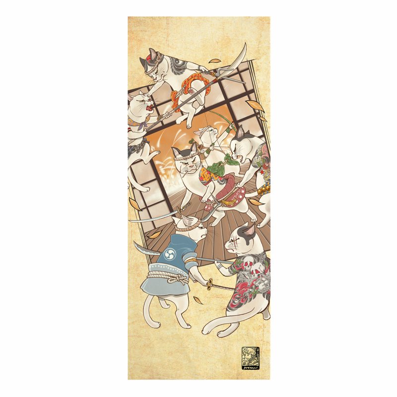 Cat Invade Tenugui Canvas No frame - 其他 - 棉．麻 白色