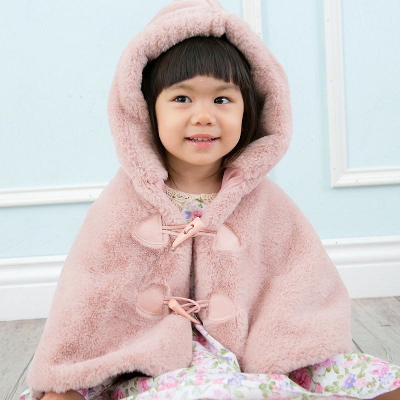 保暖毛絨連帽斗篷 披風外套 素色款 Pinky 乾燥玫瑰粉 - 男/女童外套 - 聚酯纖維 粉紅色