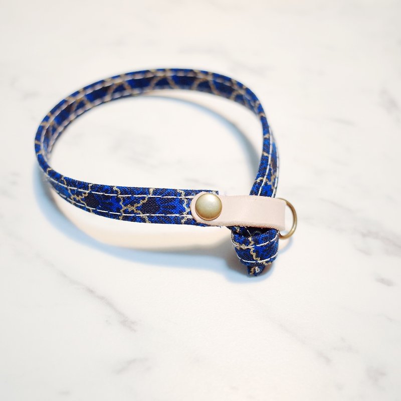 Cat collar, indigo gold pavilion, peacock tile totem, plant pu leather can be purchased with tag - Collars & Leashes - Genuine Leather 