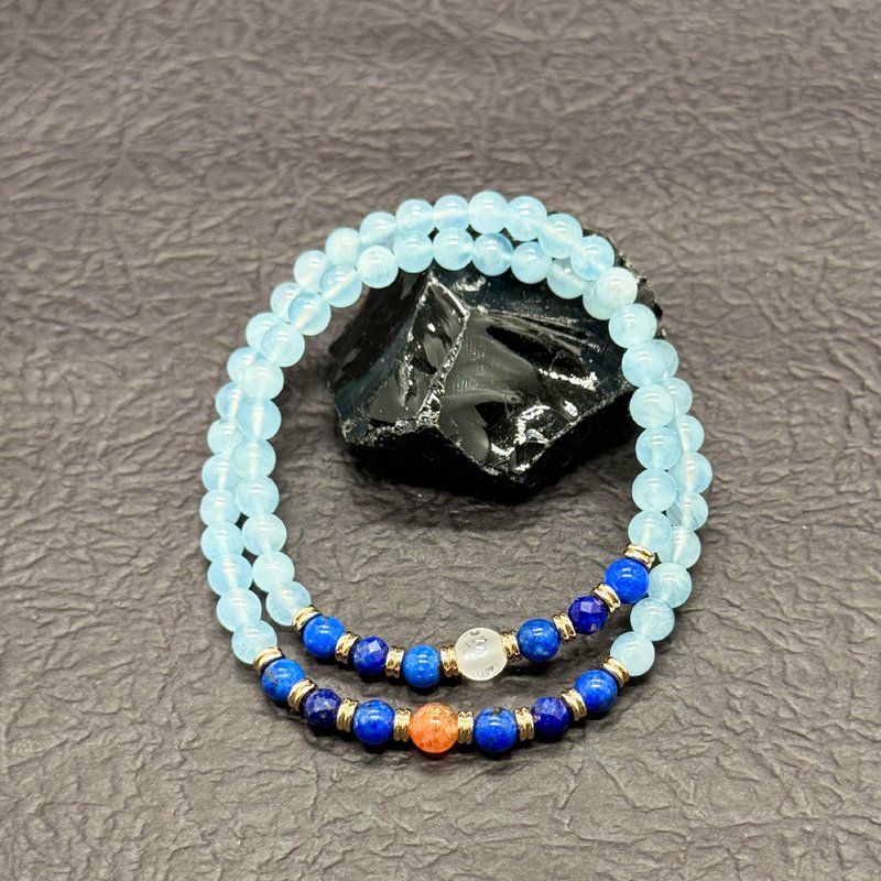 Zen | 54 Prayer Beads Aquamarine Lapis Lazuli Stone Six-Word Mantra - สร้อยข้อมือ - คริสตัล 