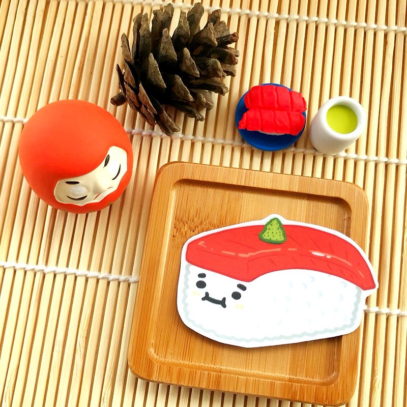 1212 Fun Design Funny Waterproof Sticker - Sushi Series - Squid Nigiri Sushi - Stickers - Waterproof Material Red