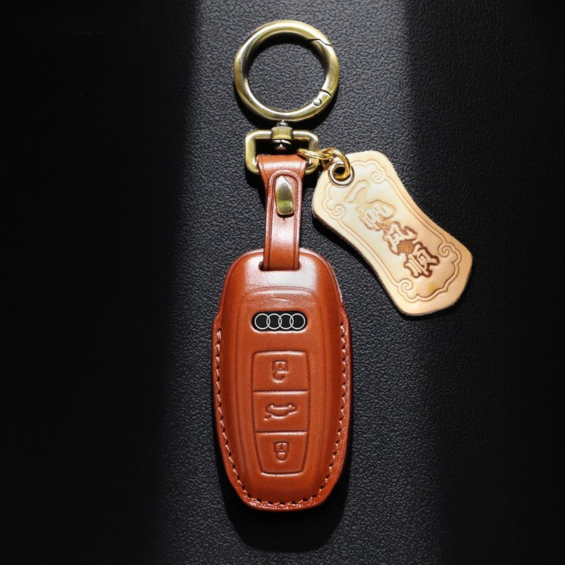 Handmade Genuine Leather Car Key Case fit for  AUDI A1 A3 A4 A5 A6 A7 A8 Q2 Q3 - Keychains - Genuine Leather Brown