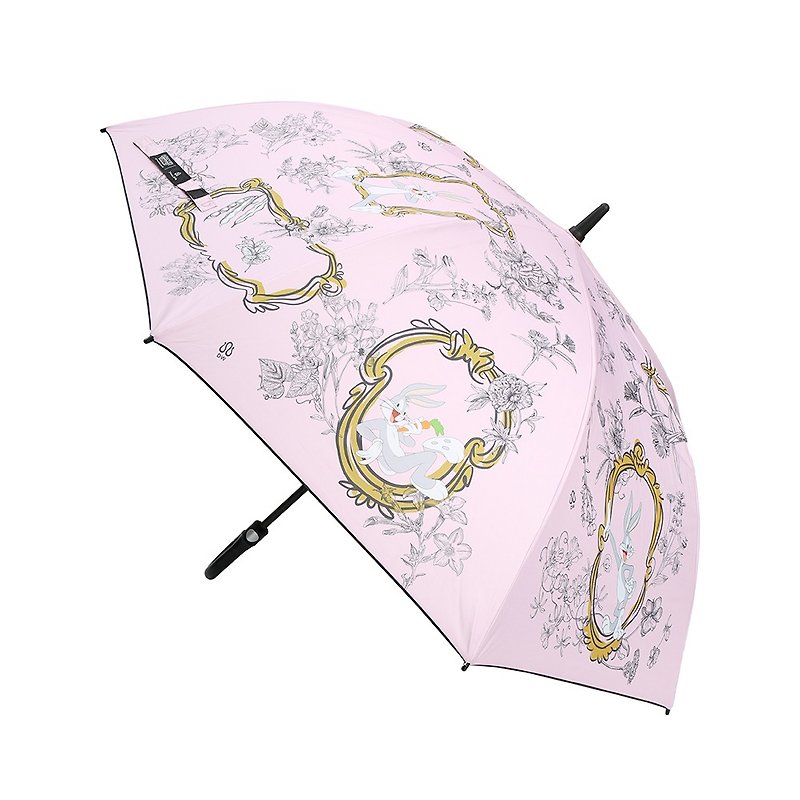 (ルーニー・テューンズ) バッグス・バニー・スルー・ザ・ルッキング・グラス(ピンク)ブラック雷対策ストレート傘 - 傘・雨具 - その他の素材 ピンク