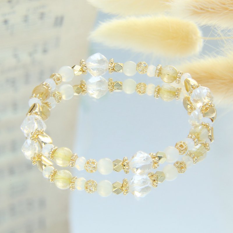 Spring is coming | Fearless | Drill-cut white titanium crystal | Absorb negative energy to prevent villains from attracting wealth - Bracelets - Crystal Gold