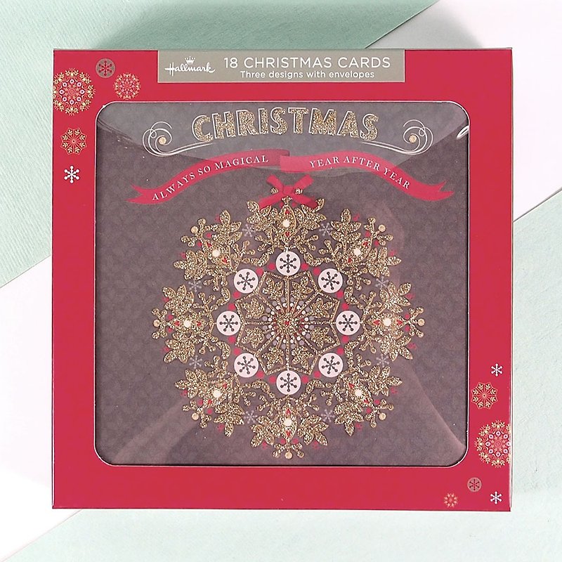 花圈聖誕樹 耶誕盒卡3款共18入【Hallmark-卡片 聖誕節系列】 - 心意卡/卡片 - 紙 紅色