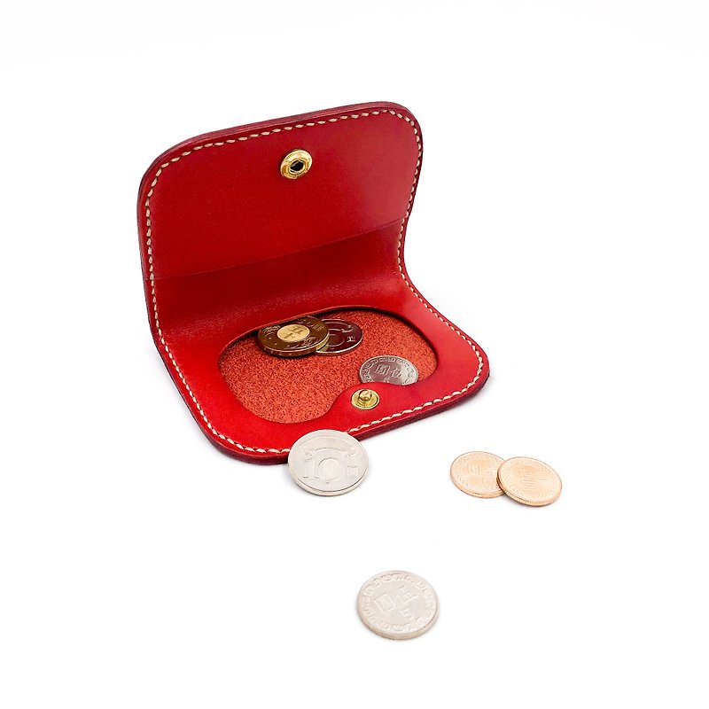 Handmade vegetable tanned leather-money card coin three-purpose bag - กระเป๋าใส่เหรียญ - หนังแท้ สีแดง