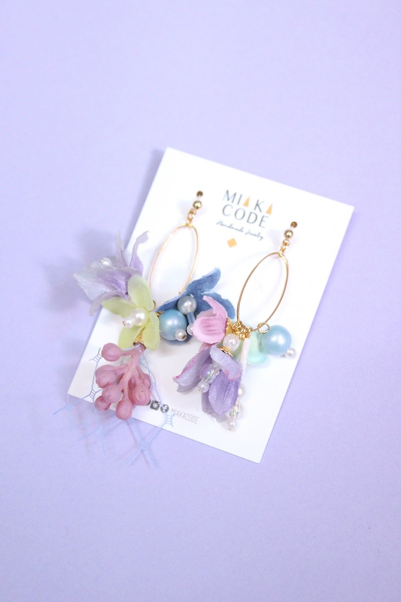 Pink series gauze flower pearl earrings/ Clip-On - ต่างหู - พืช/ดอกไม้ หลากหลายสี