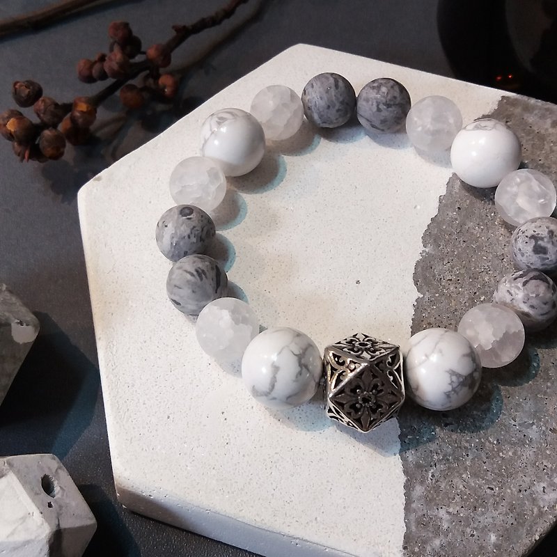 【Purity】Crystal Stone Bracelet / Howlite X Quartz X Picasso Jasper - Bracelets - Semi-Precious Stones White