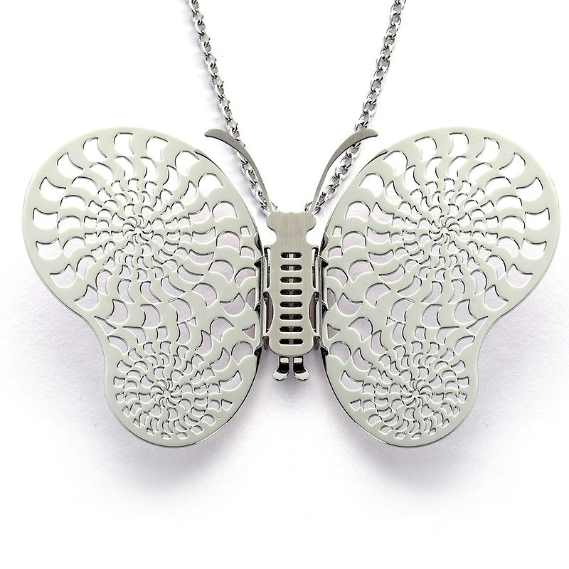 Interchangeable Wings Butterfly Necklace Aperture (Silver) Medical Stainless Steel Long Chain Exclusive Patent Design - สร้อยคอ - โลหะ สีเงิน