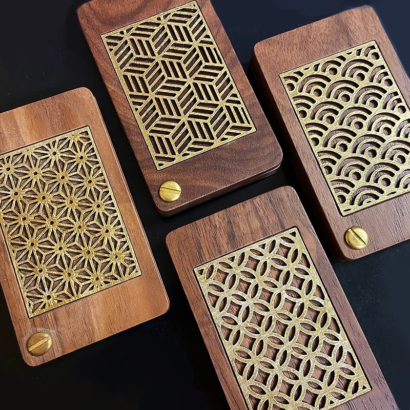 限量- 原木木作名片盒-日式紋樣版 - 卡片套/卡片盒 - 木頭 咖啡色