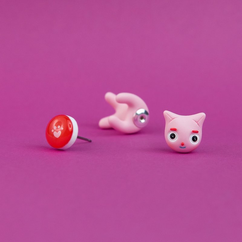 Twinkie Cat Earrings - Polymer Clay Jewelry, Cat Lovers Gift - ต่างหู - ดินเหนียว สึชมพู