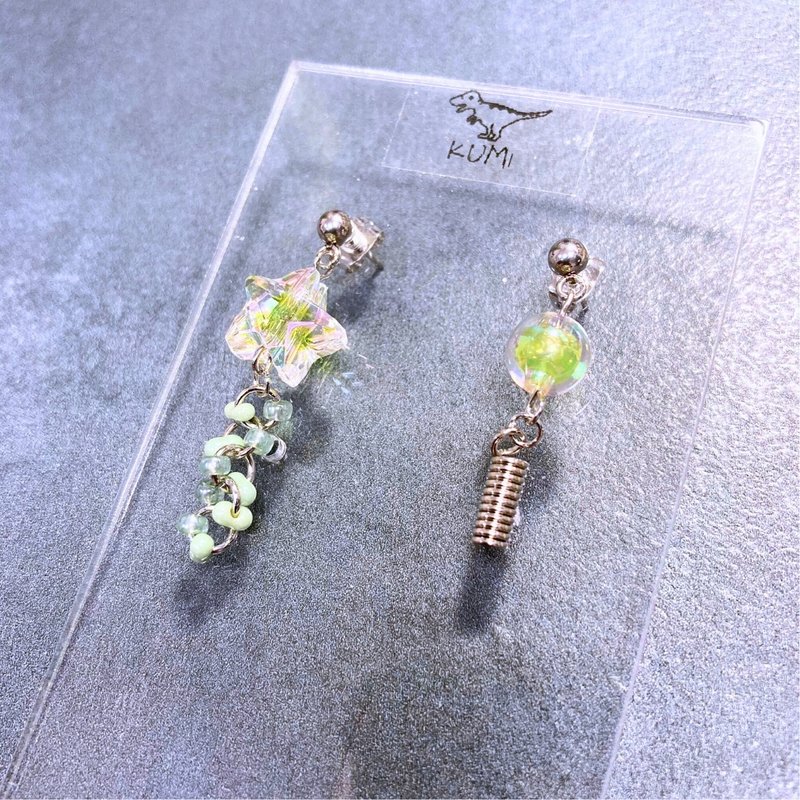 綠色星星耳環 - 耳環/耳夾/耳骨夾 - 其他材質 綠色