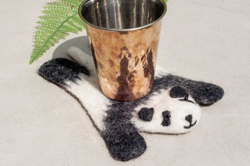 Valentine's Day National Wind Forest Series Wool Felt Coaster Animal Animal Coaster - Panda Bear Panda Coaster - ที่รองแก้ว - ขนแกะ สีดำ