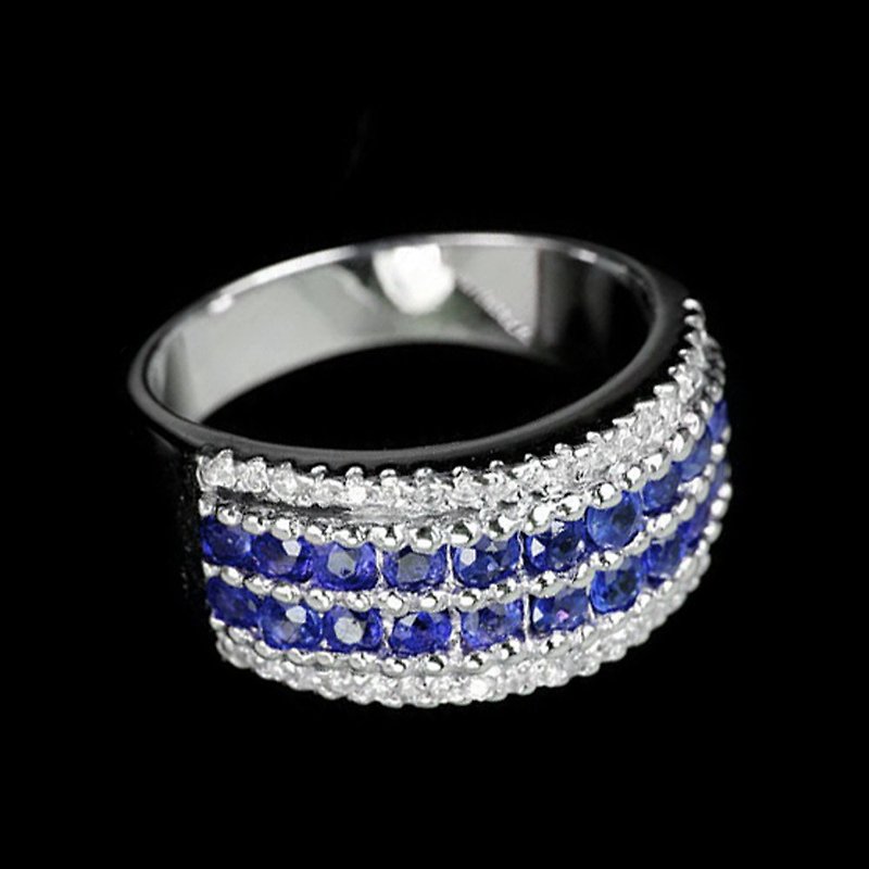 3 mmシルバーリング、本物のソリッド ブルーの宝石結婚指輪または誕生日指輪 - リング - スターリングシルバー ブルー