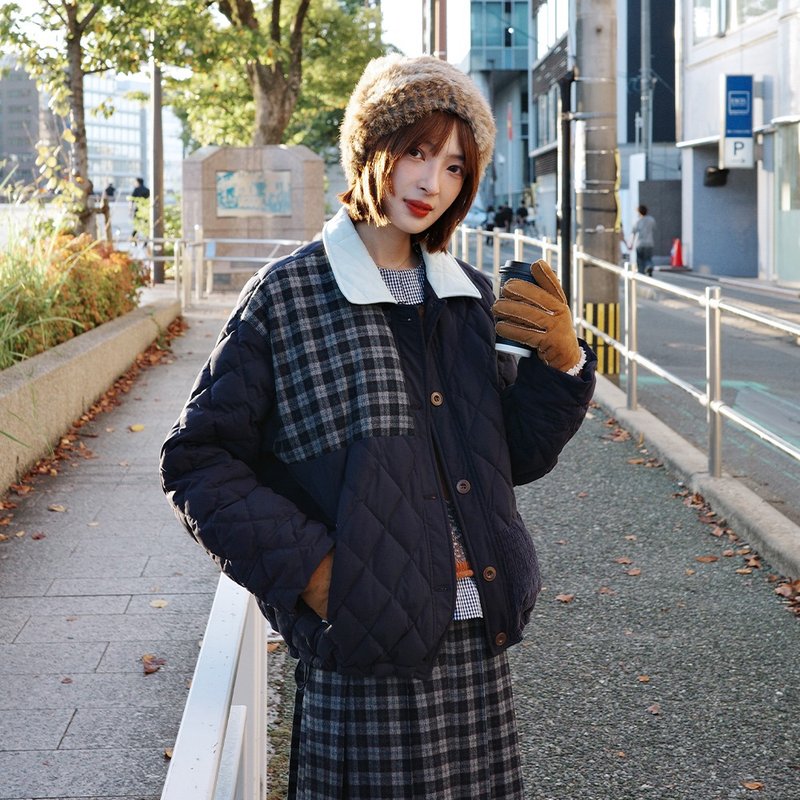 拼接絎縫羽絨服|外套|冬款|Sora-1960 - 女大衣/外套 - 聚酯纖維 