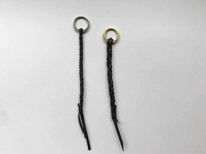 編織鑰匙環 黑色 - 鑰匙圈/鎖匙扣 - 真皮 