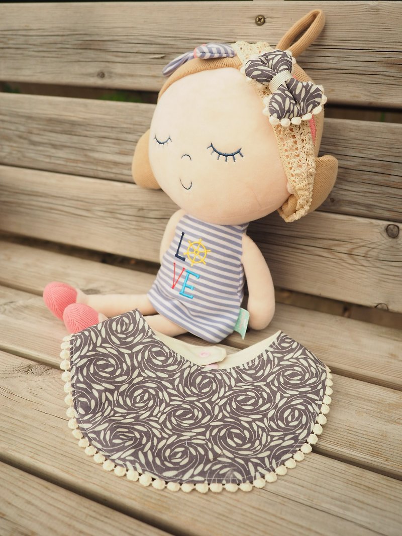 Handmade Baby Bib headband gift set floral pattern - ของขวัญวันครบรอบ - ผ้าฝ้าย/ผ้าลินิน สีเงิน