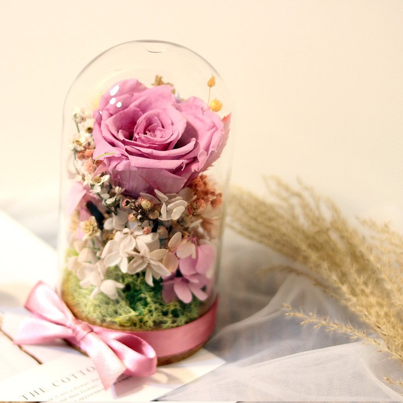 【竒花物】Dry flower glass cover dried flower eternal flower wedding small things graduation gift - ช่อดอกไม้แห้ง - พืช/ดอกไม้ 