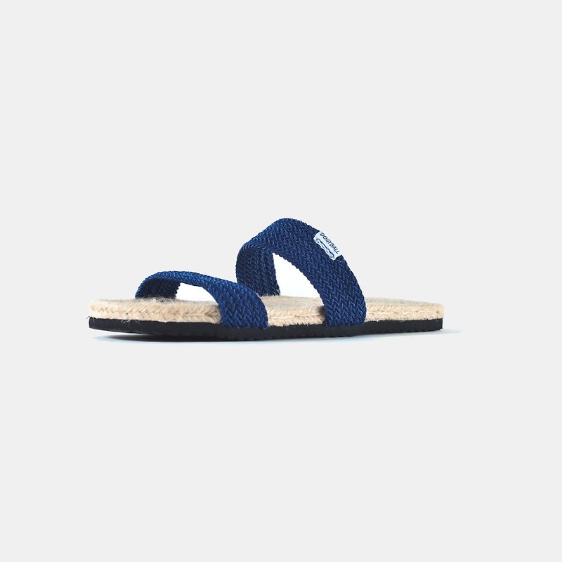 Fast Shipping | Simple Elastic Double Strap Natural Linen Sandals And Slippers Tatami Health Sweat-absorbing Ocean Blue - Slippers - Cotton & Hemp Blue